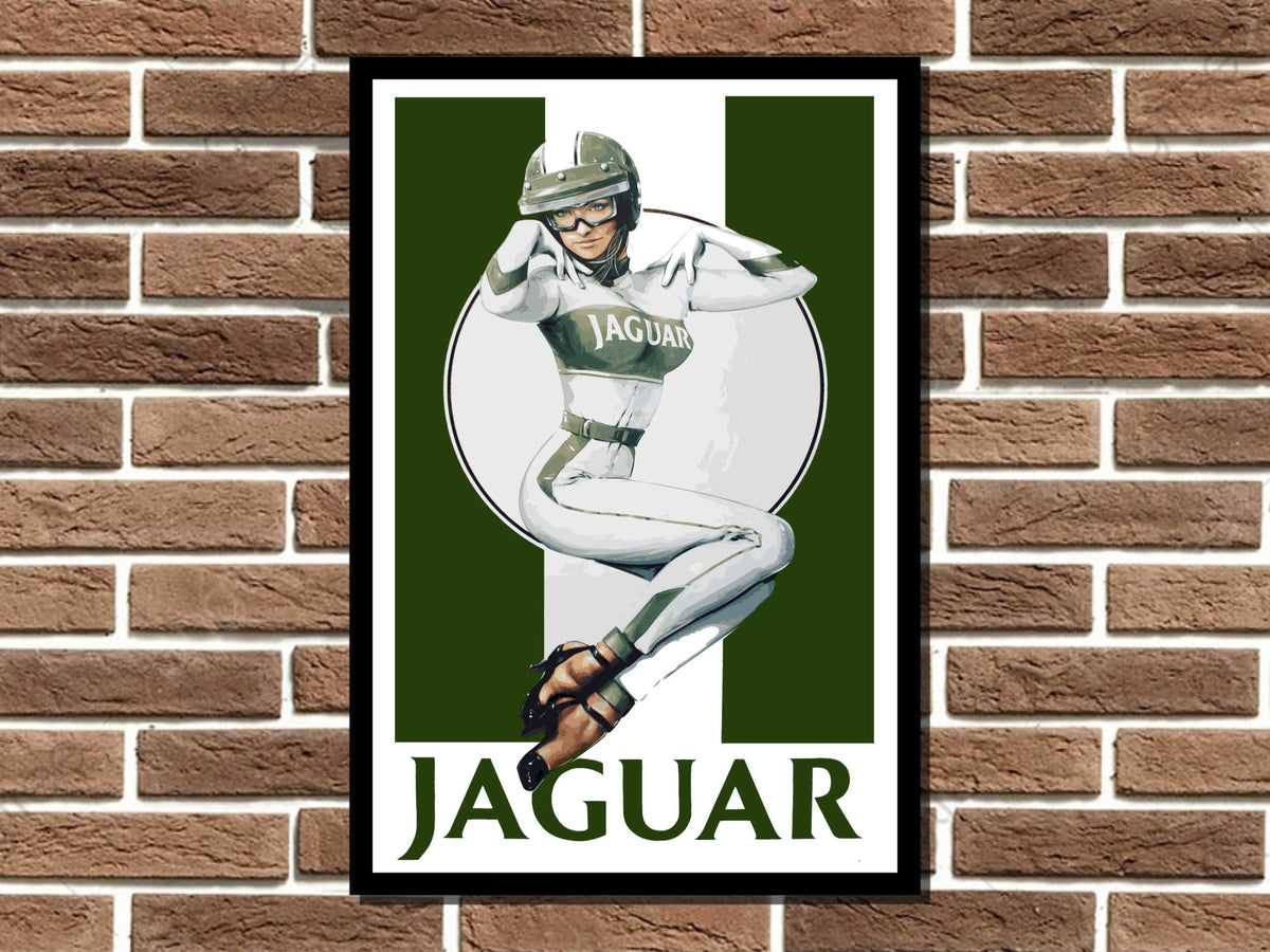 Jaguar Pin-up Girl Metal Sign
