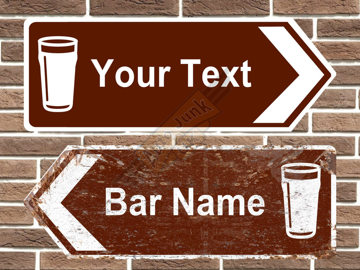 Personalised bar road sign arrow sign point left and right vintage style