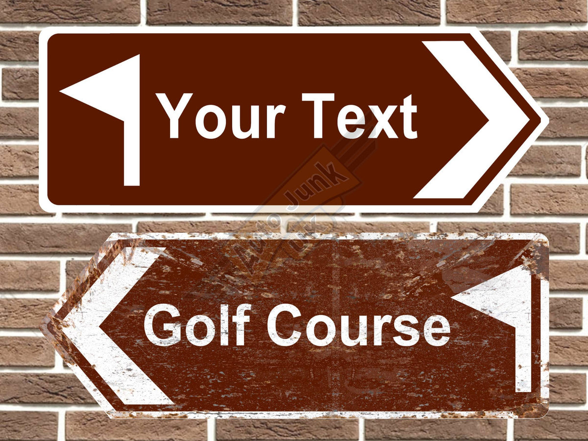 Personalised metal golf road sign arrow sign point left and right vintage style