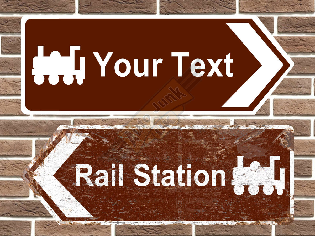 Personalised metal railway road sign arrow sign point left and right vintage style