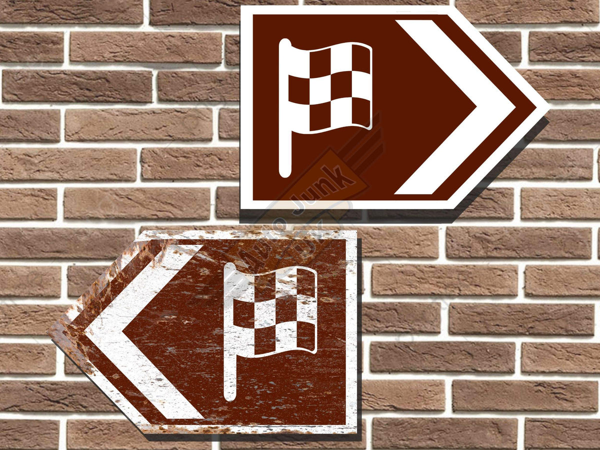 Chequered Flag Symbol Short Tourist Road Sign
