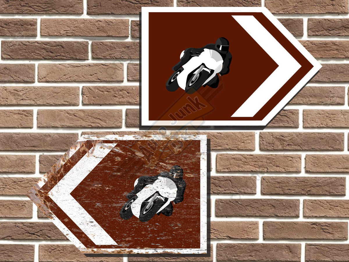 Motorcycle Racer Symbol Short Tourist Road Sign