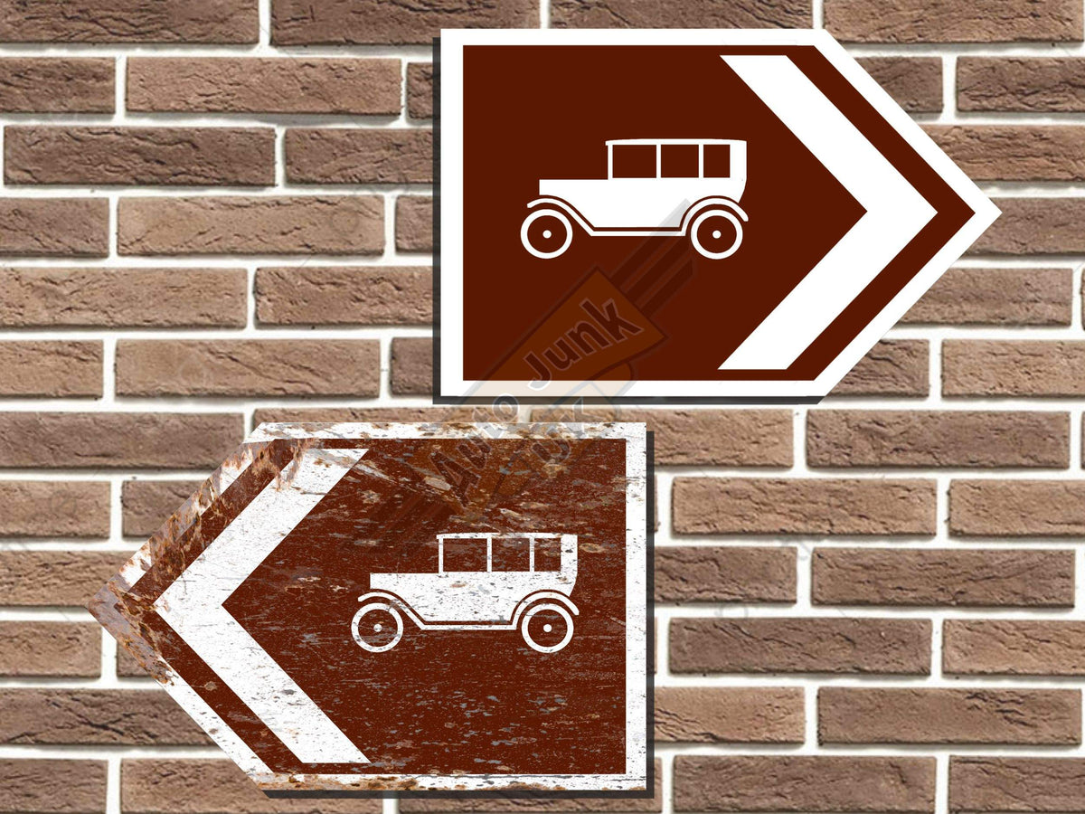 Vintage Car Symbol Short Tourist Road Sign
