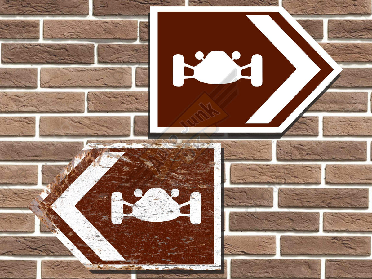 Vintage Racing Car Symbol Short Tourist Road Sign