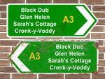 Isle of Man Black Dub/Glen Helen/Sarah's Cottage/Cronk-y-Voddy Metal Road Sign