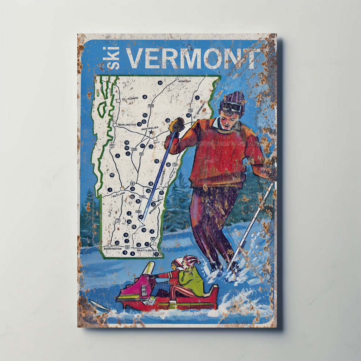 Ski Vermont (1970) Metal Ski Poster