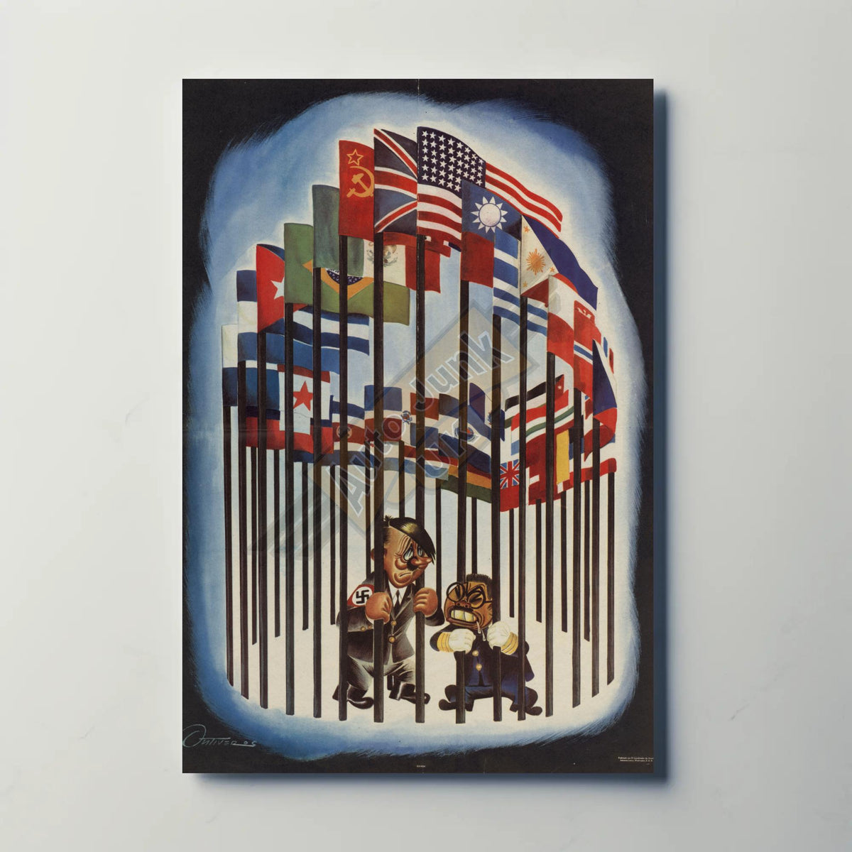 Hitler and Emperor Hirohito Behind Bars Metal Sign