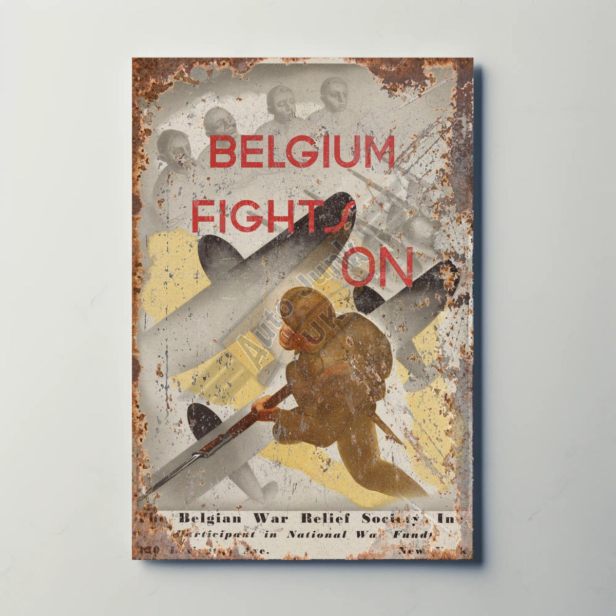 Belgium Fights On Metal Sign