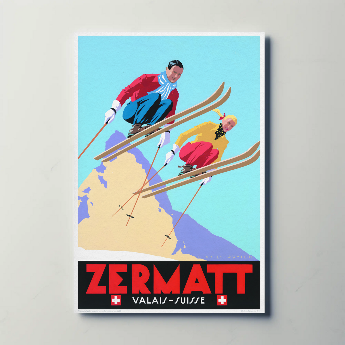 Zermatt Switzerland (1954) Metal Ski Poster