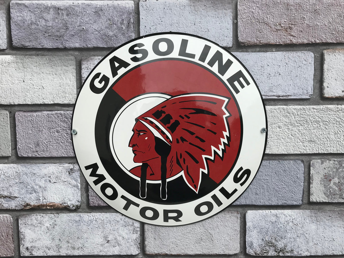 Red Indian Gasoline Enamel Sign