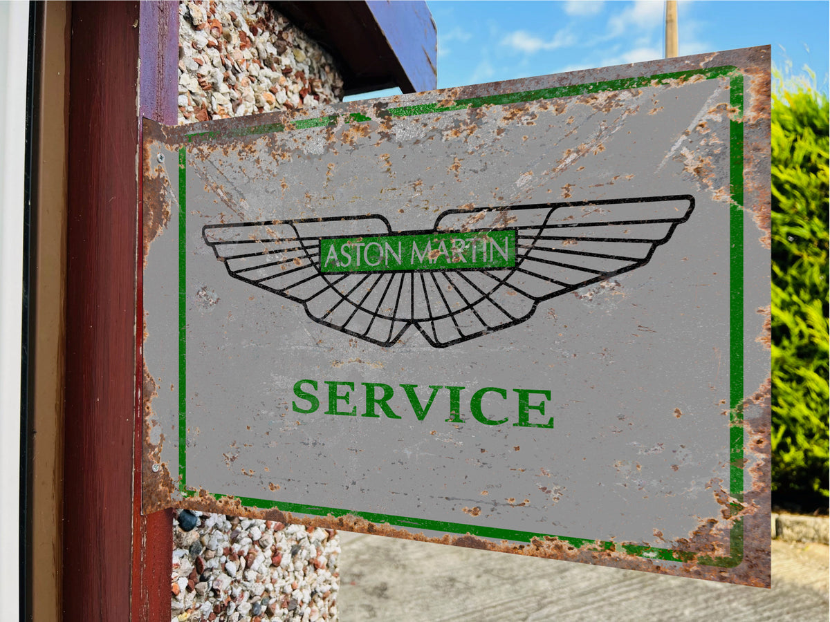 Aston Martin Service Double Sided Metal Flange Sign