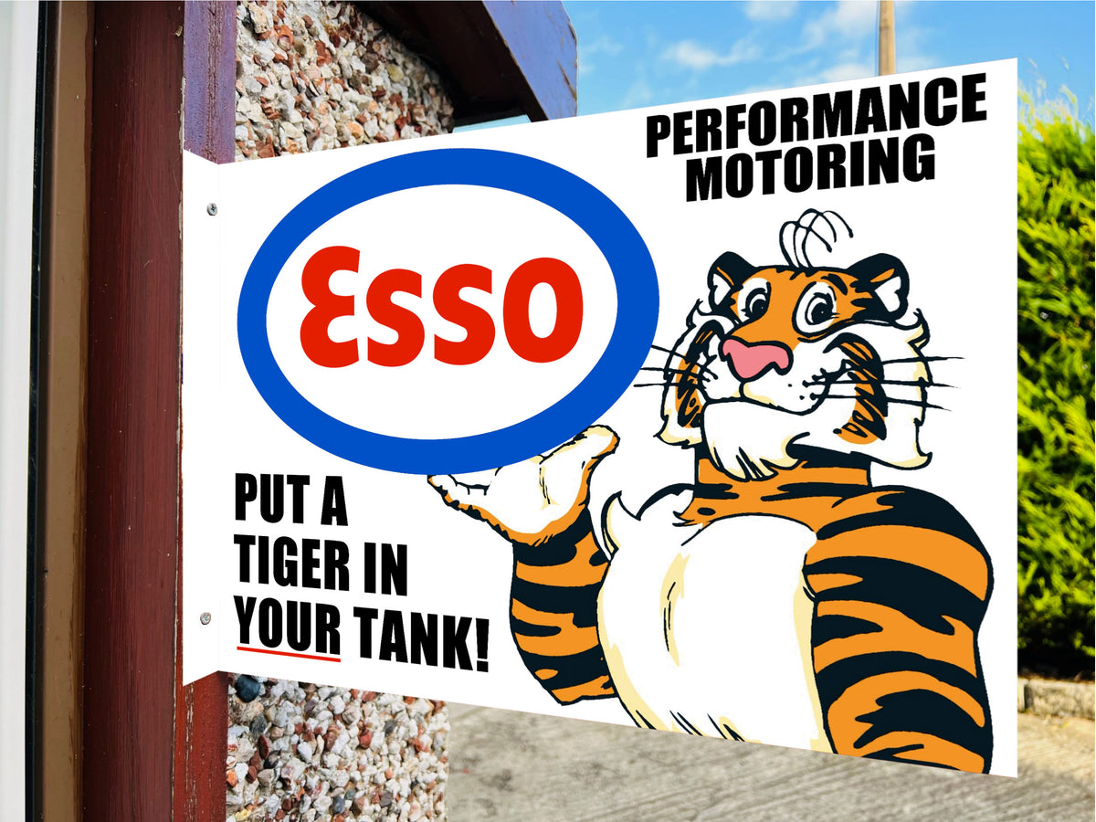 Esso Tiger Double Sided Metal Flange Sign