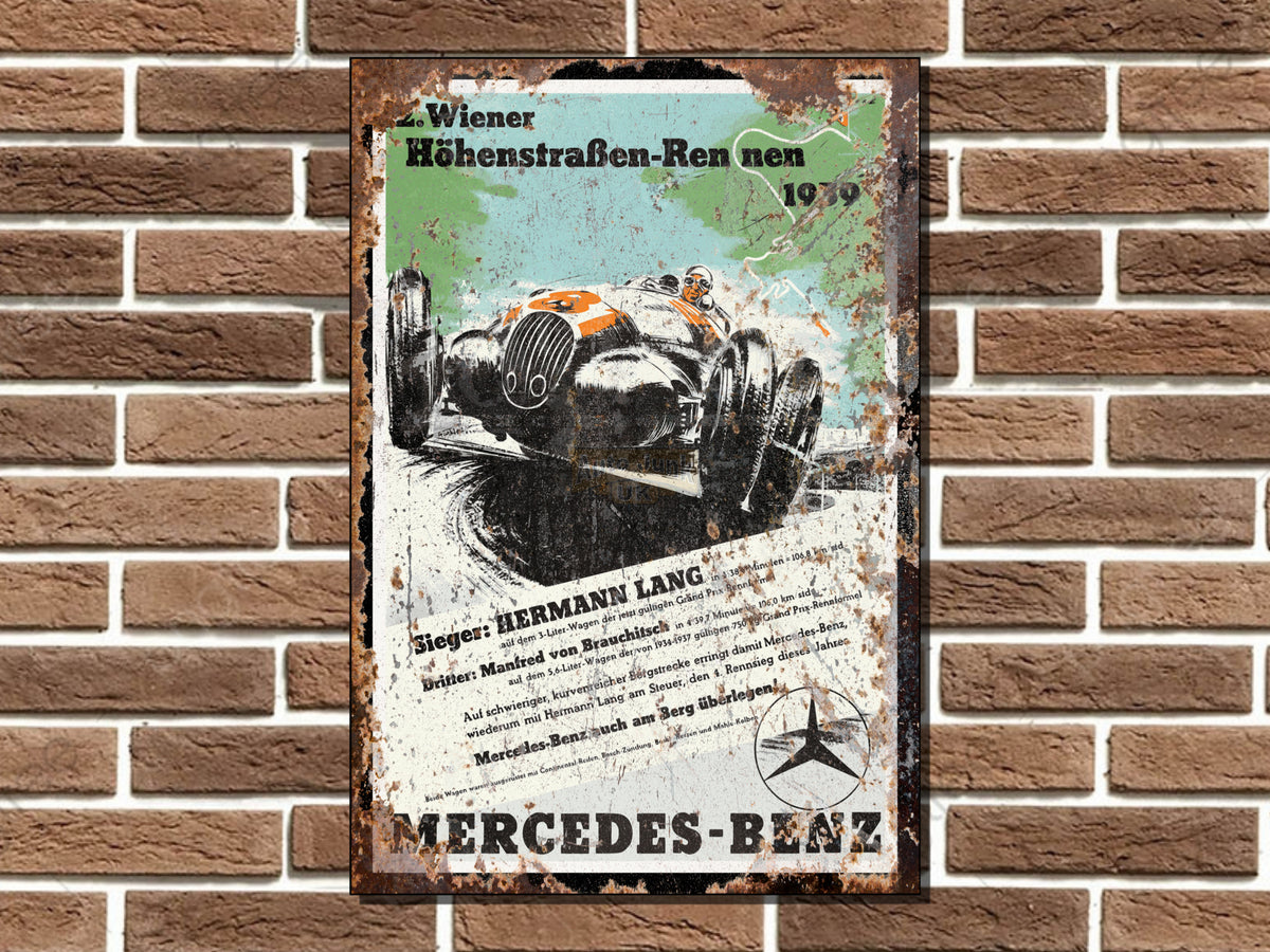 Mercedes Benz Hermann Lang 1939 Metal Sign