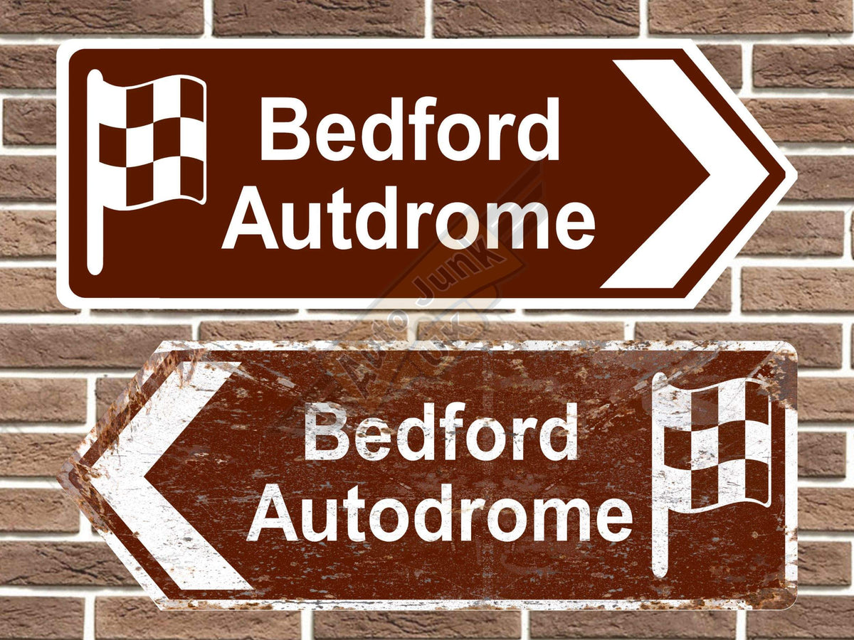 Bedford Autodrome Race Circuit Metal Road Sign