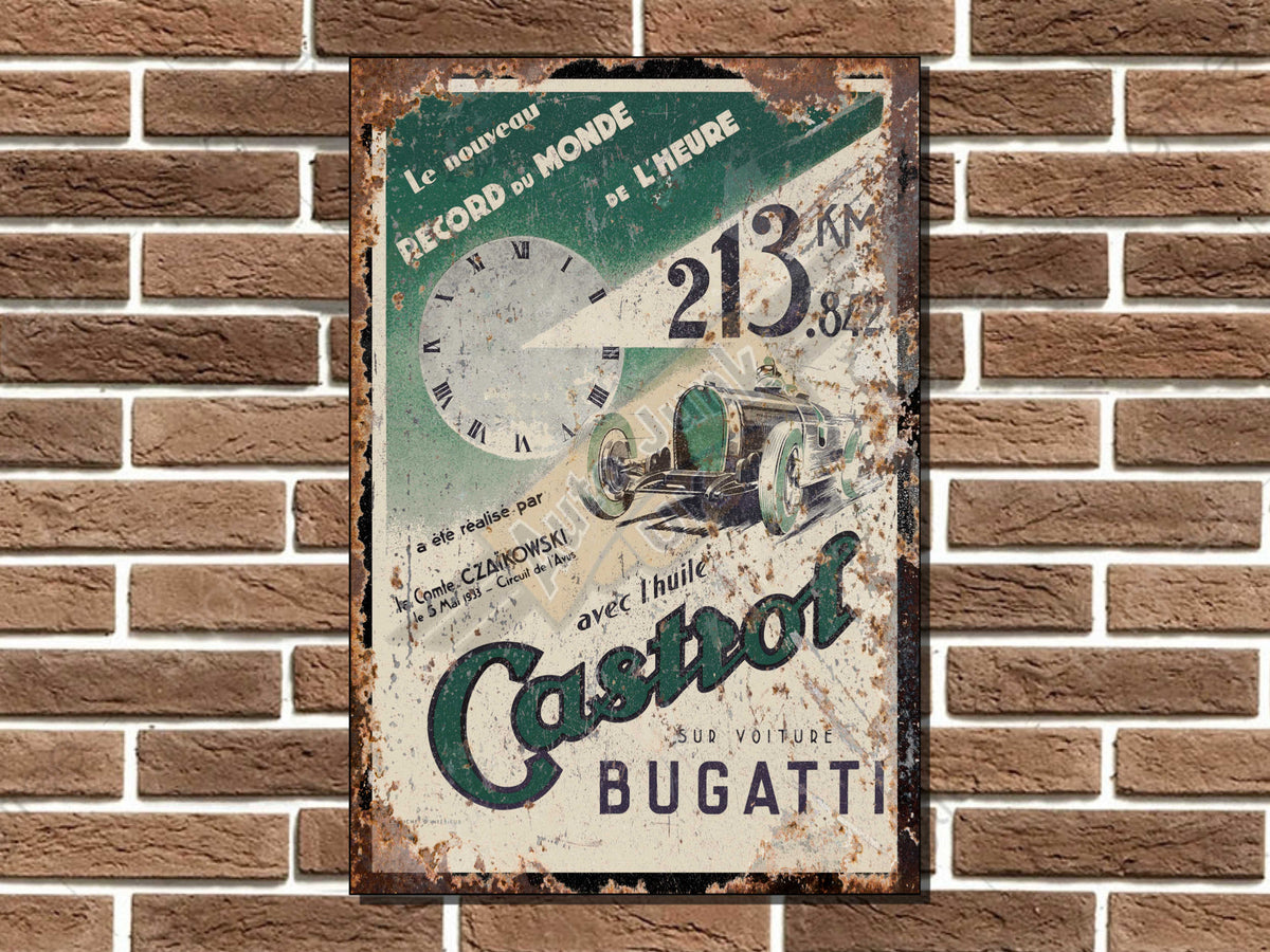 Bugatti Castrol World Record Poster Metal Sign