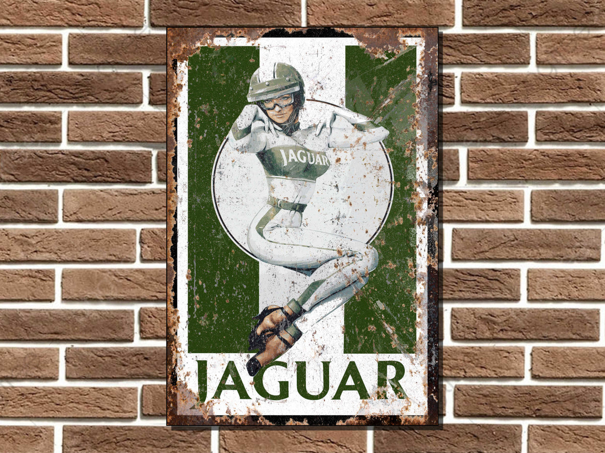Jaguar Pin-up Girl Metal Sign