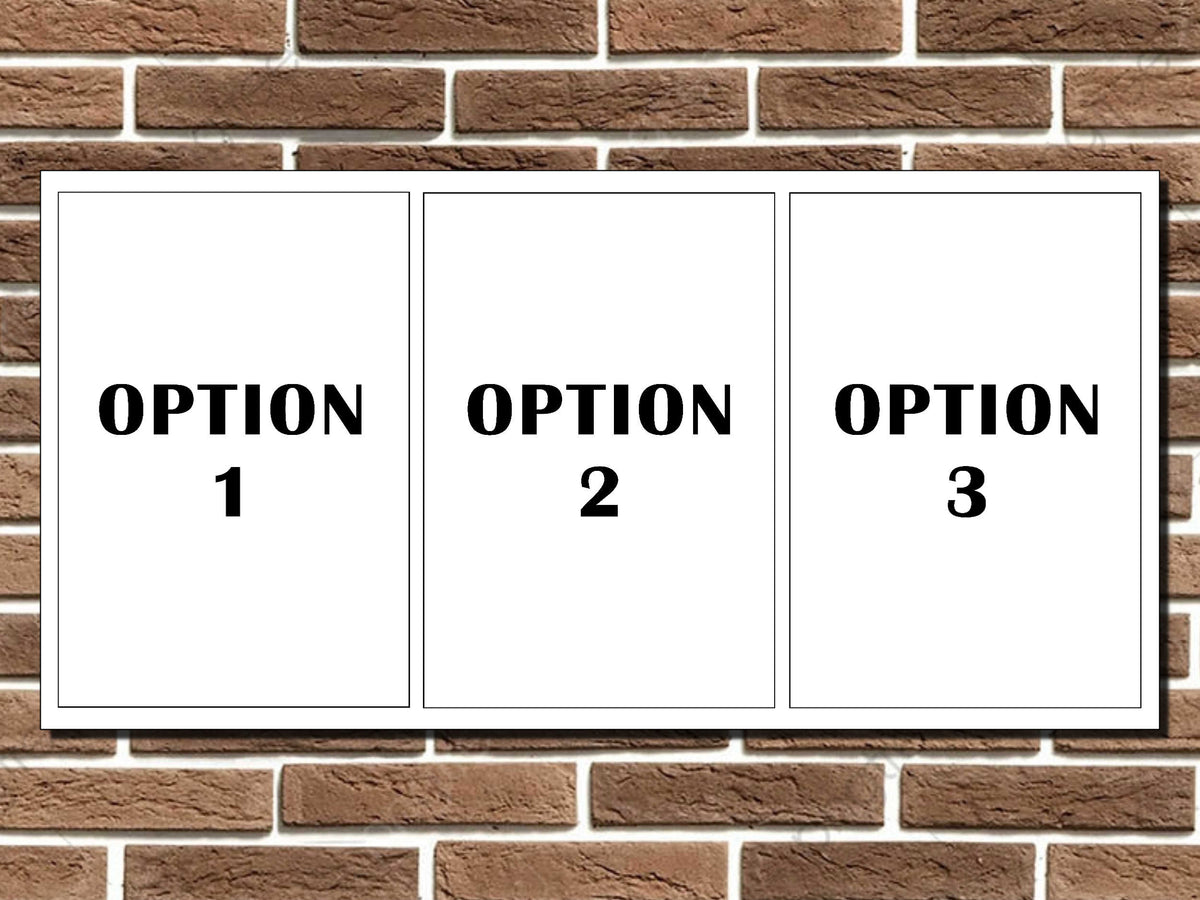 Three labeled options on a brick wall background