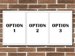Three labeled options on a brick wall background