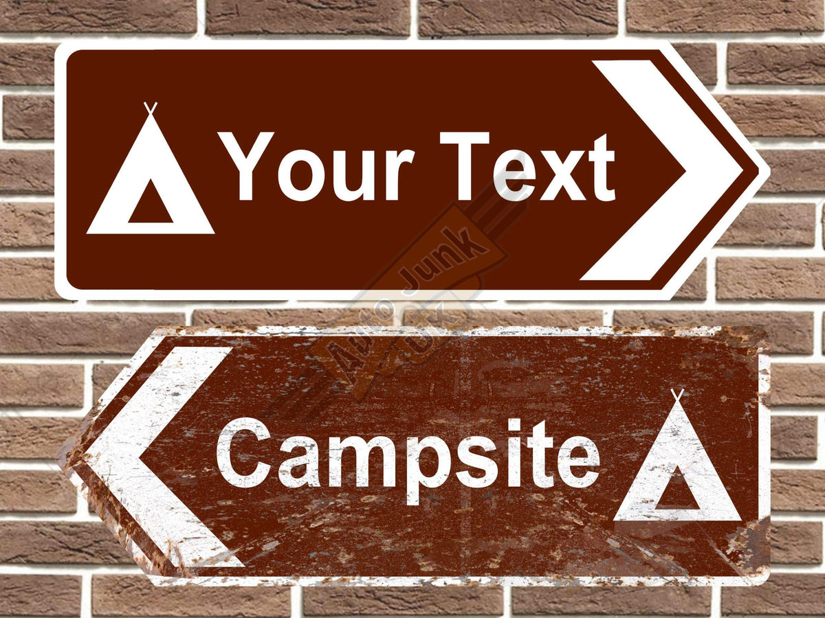Personalised camping road sign arrow sign point left and right vintage style