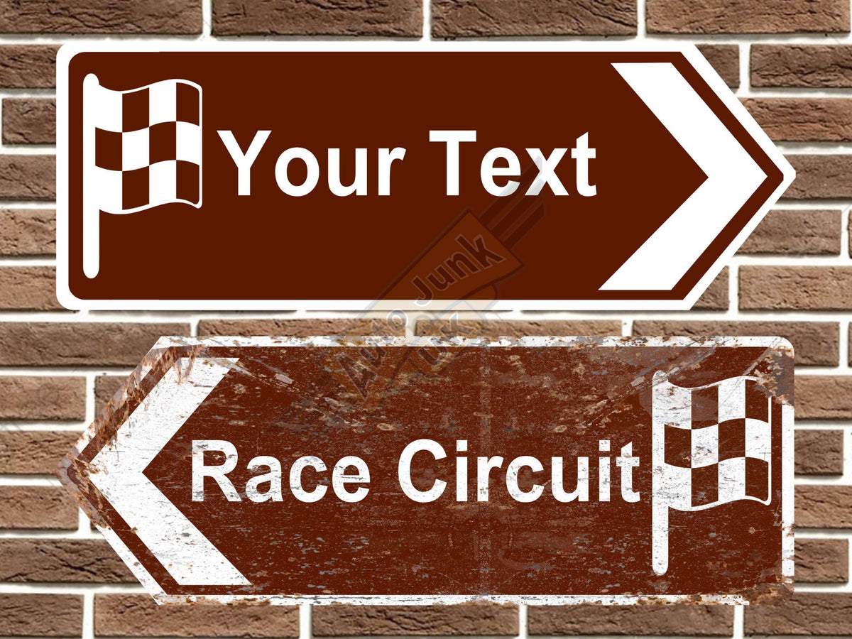 Personalised metal racing circuit road sign arrow sign point left and right vintage style