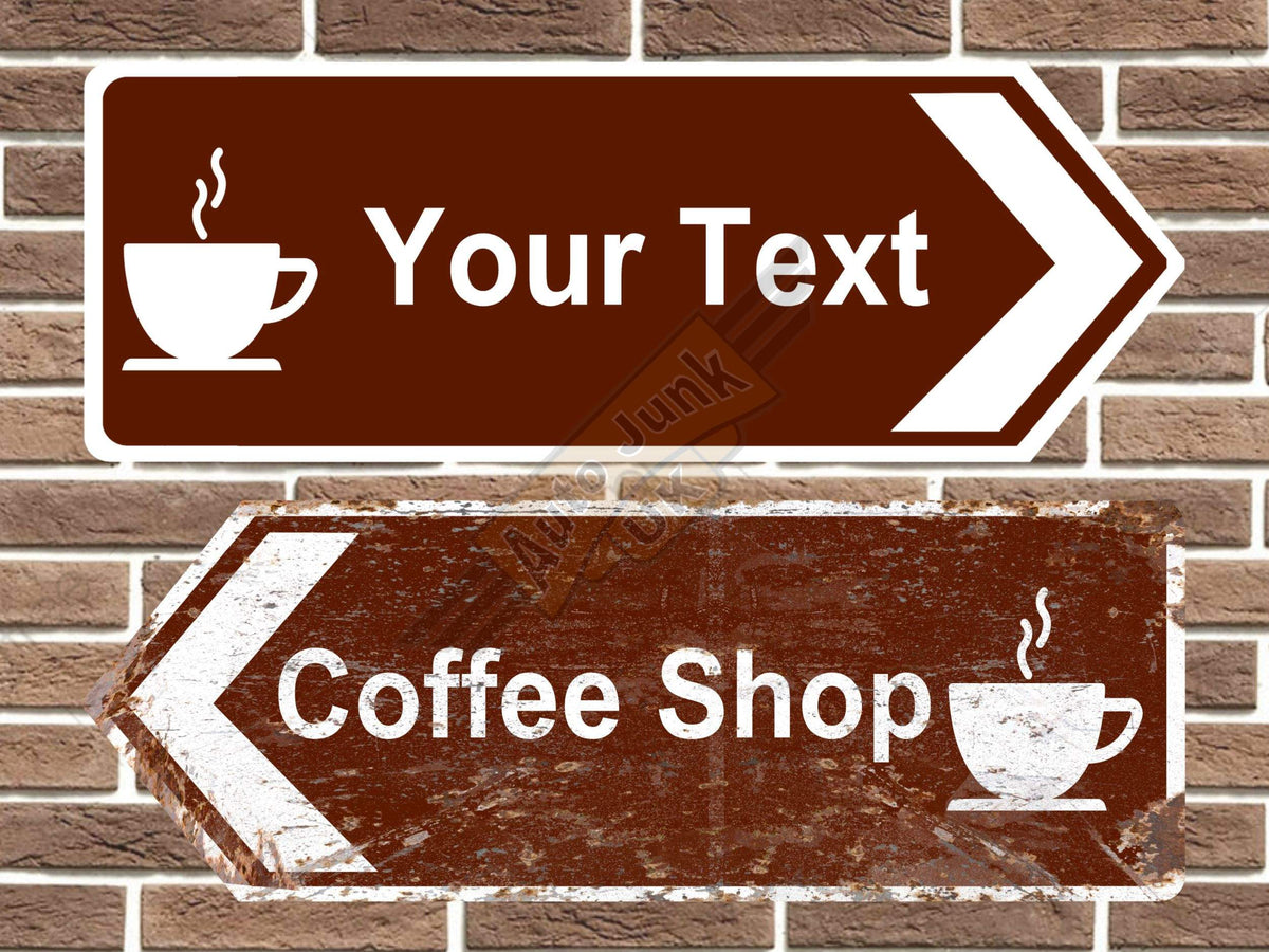 Personalised coffee shop road sign arrow sign point left and right vintage style