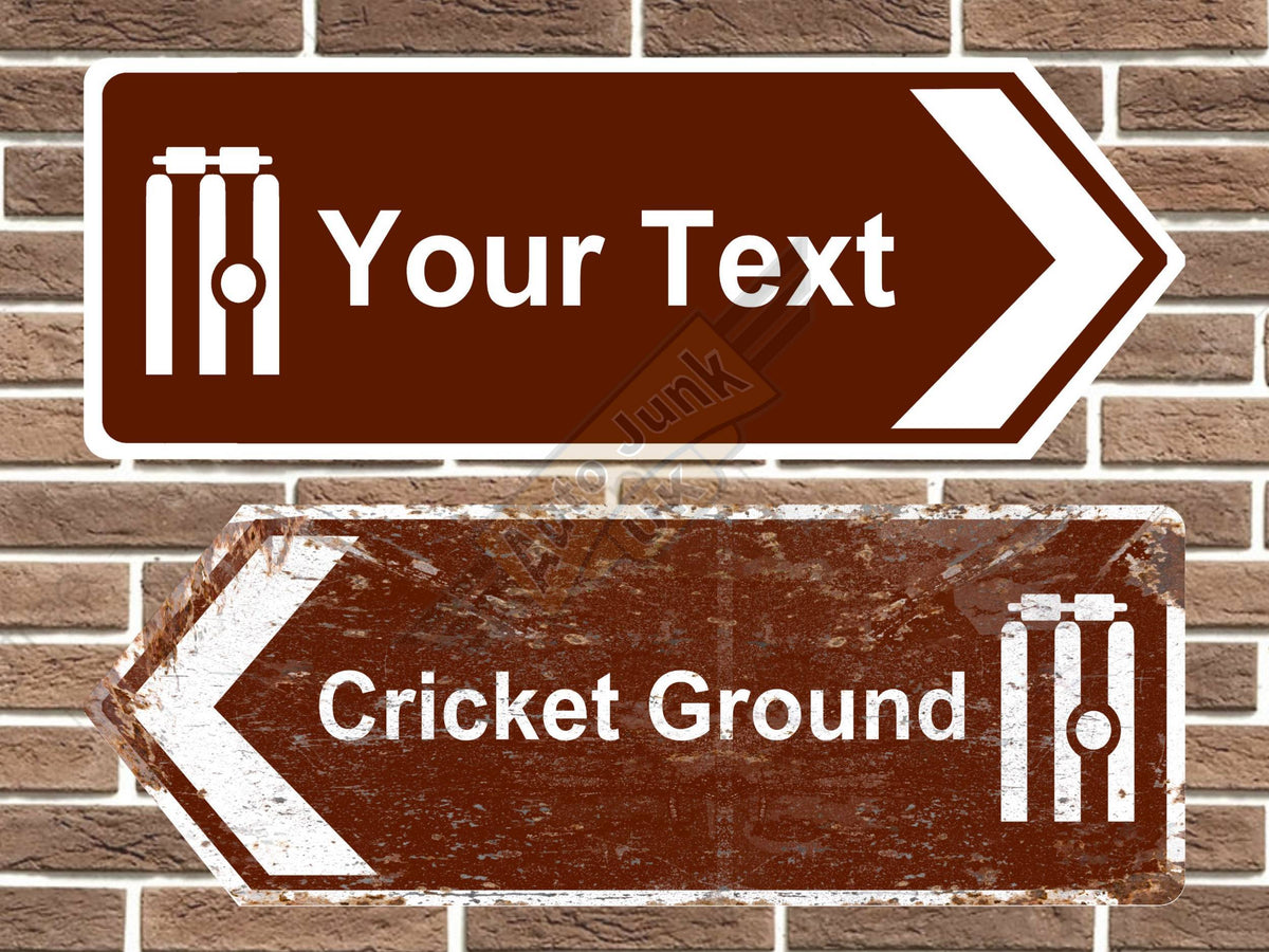 Personalised cricket road sign arrow sign point left and right vintage style