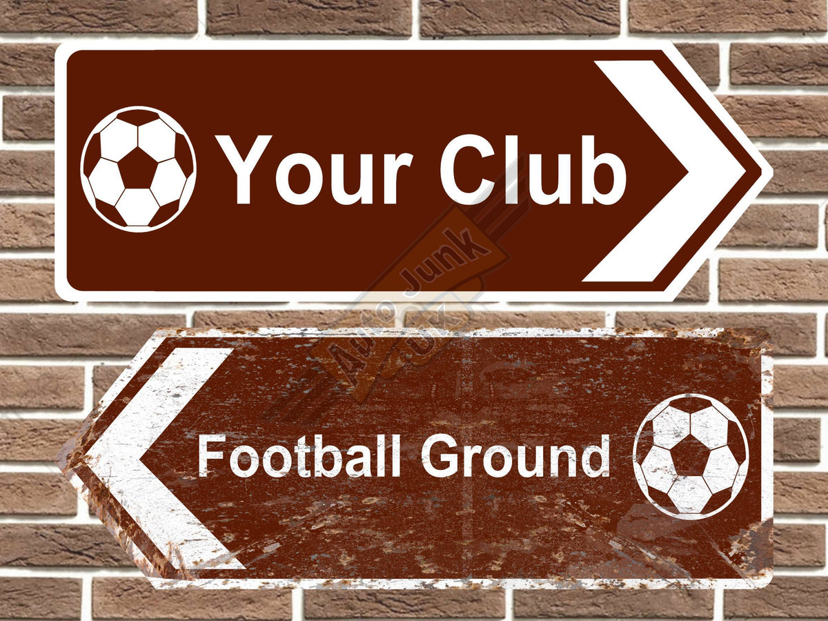 Personalised football road sign arrow sign point left and right vintage style