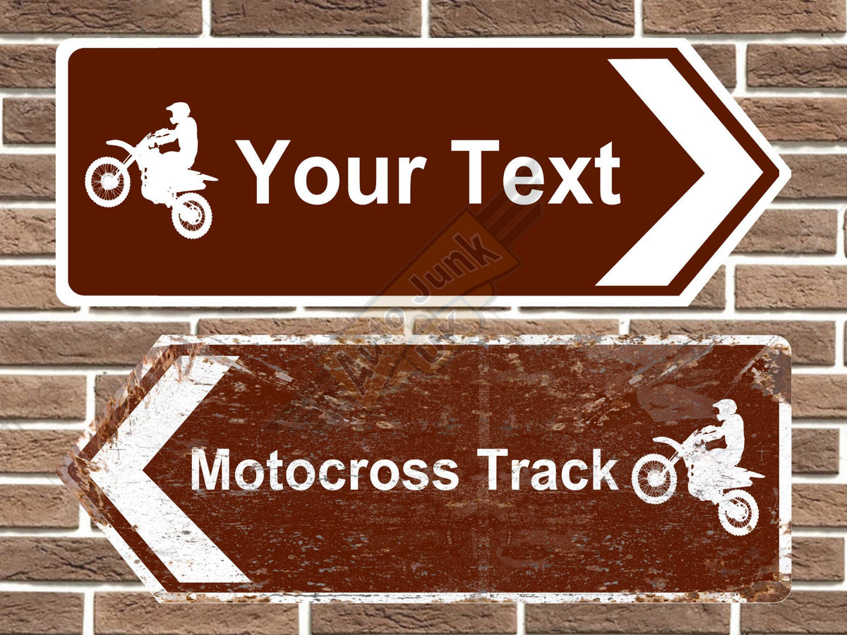 Personalised metal motocross road sign arrow sign point left and right vintage style
