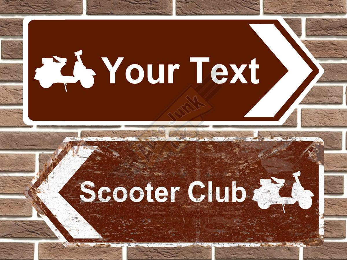 Personalised metal scooter road sign arrow sign point left and right vintage style