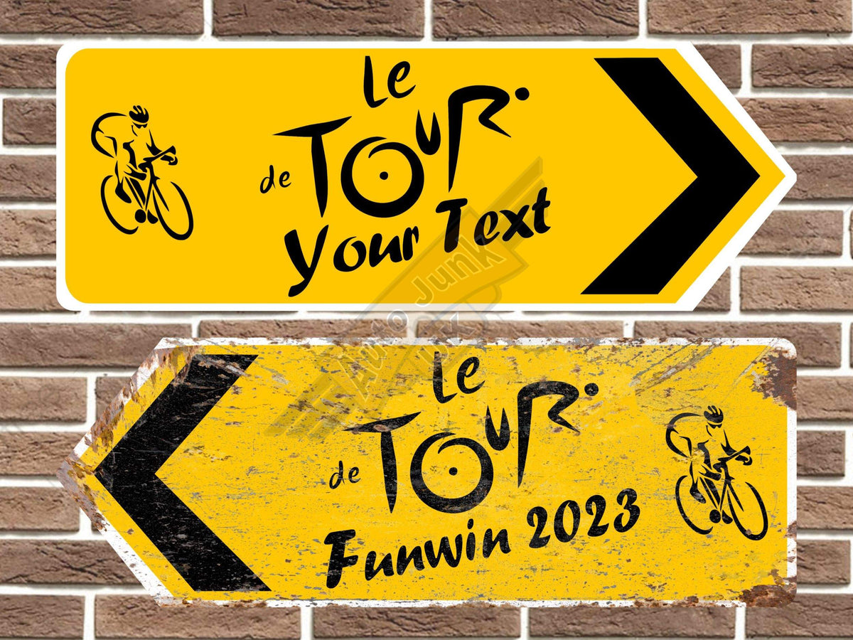Personalised metal tour de france road sign arrow sign point left and right vintage style