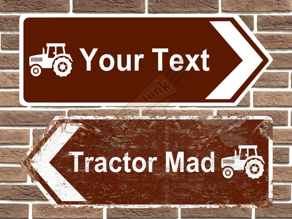 Personalised metal tractor road sign arrow sign point left and right vintage style