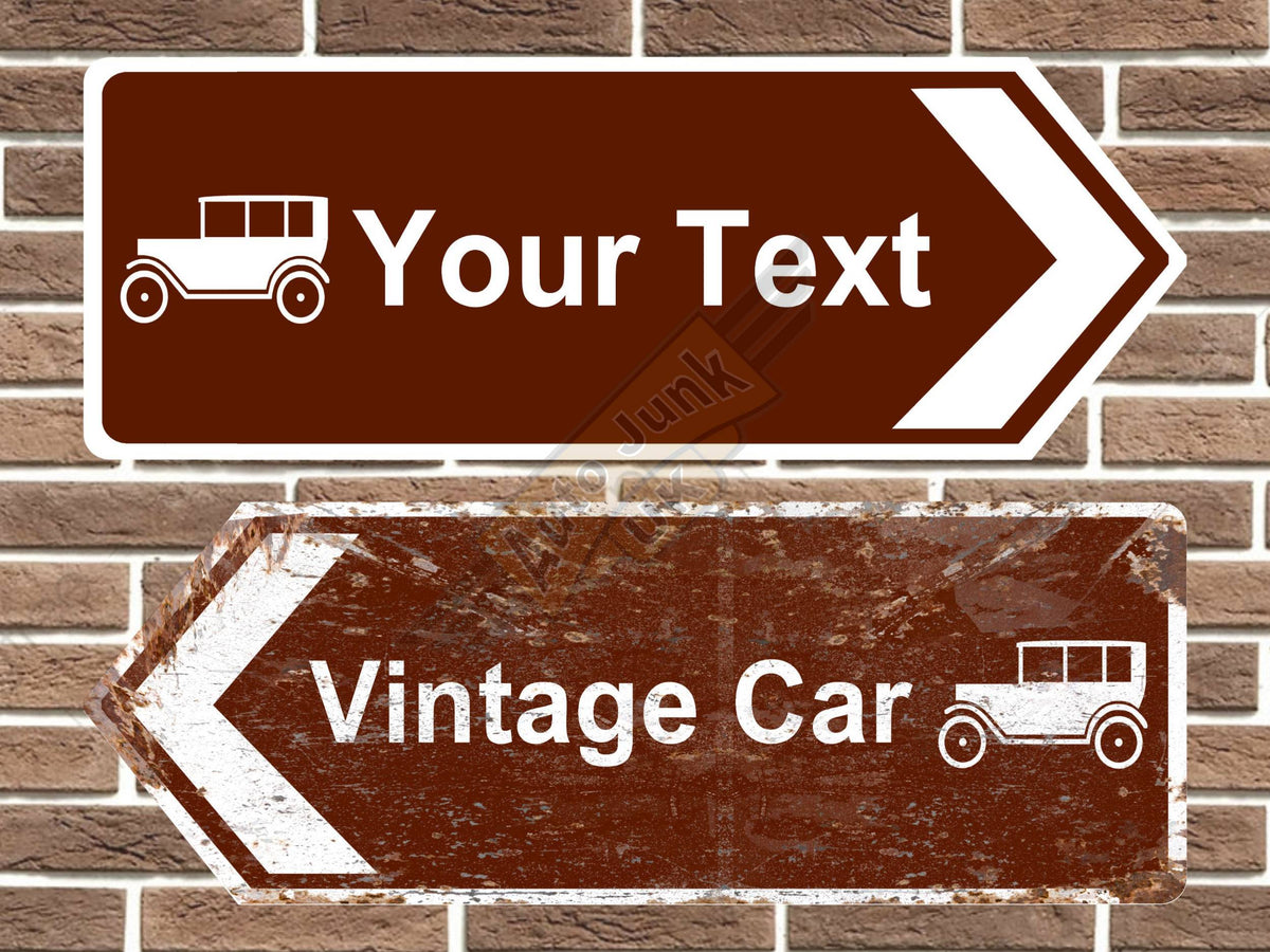 Personalised metal vintage car road sign arrow sign point left and right vintage style