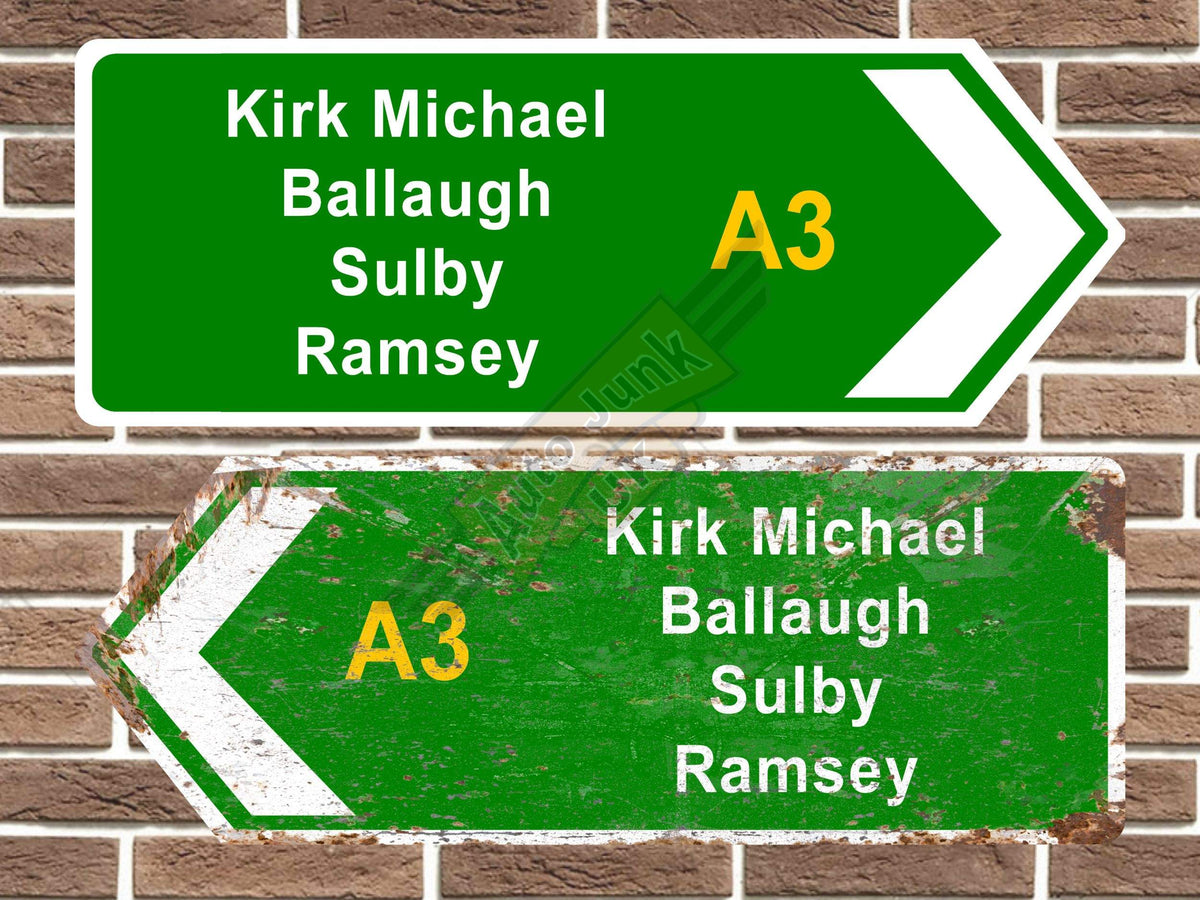 Isle of Man Kirk Michael/Ballaugh/Sulby/Ramsey Metal Road Sign
