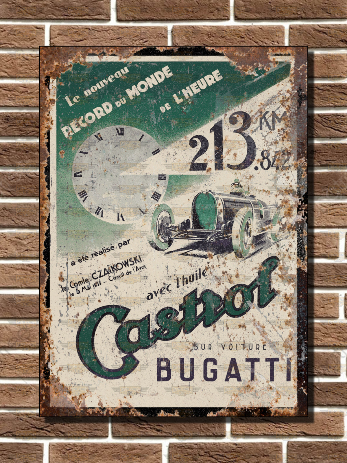 Bugatti Castrol World Record Poster Metal Sign