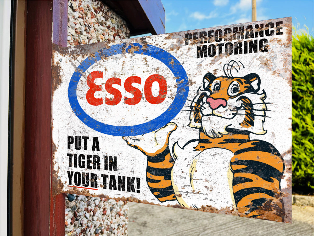 Esso Tiger Double Sided Metal Flange Sign