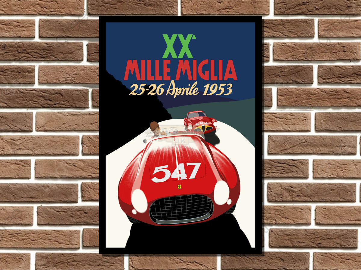 Ferrari Mille Miglia Art Deco Style Metal Sign