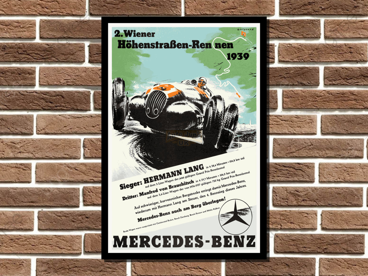 Mercedes Benz Hermann Lang 1939 Metal Sign