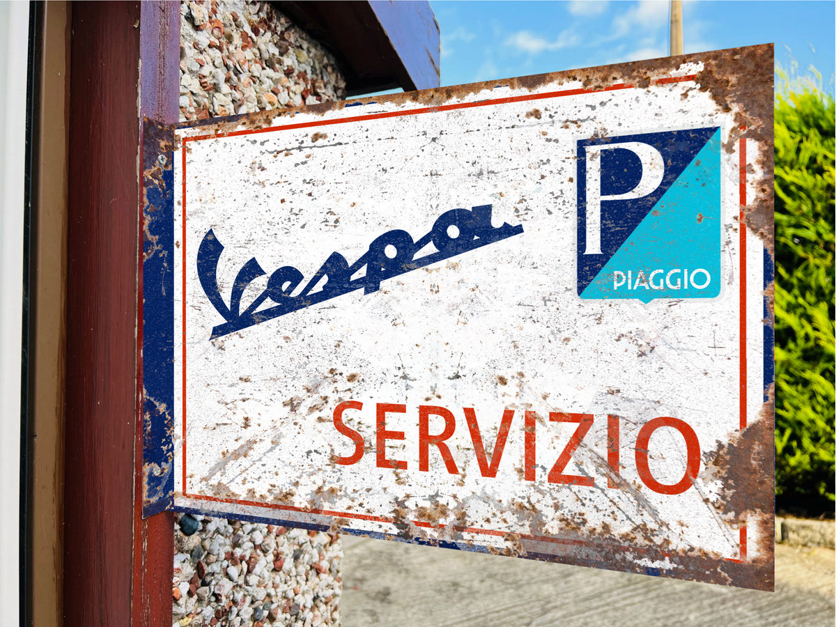 Vespa Servizio Double Sided Metal Flange Sign