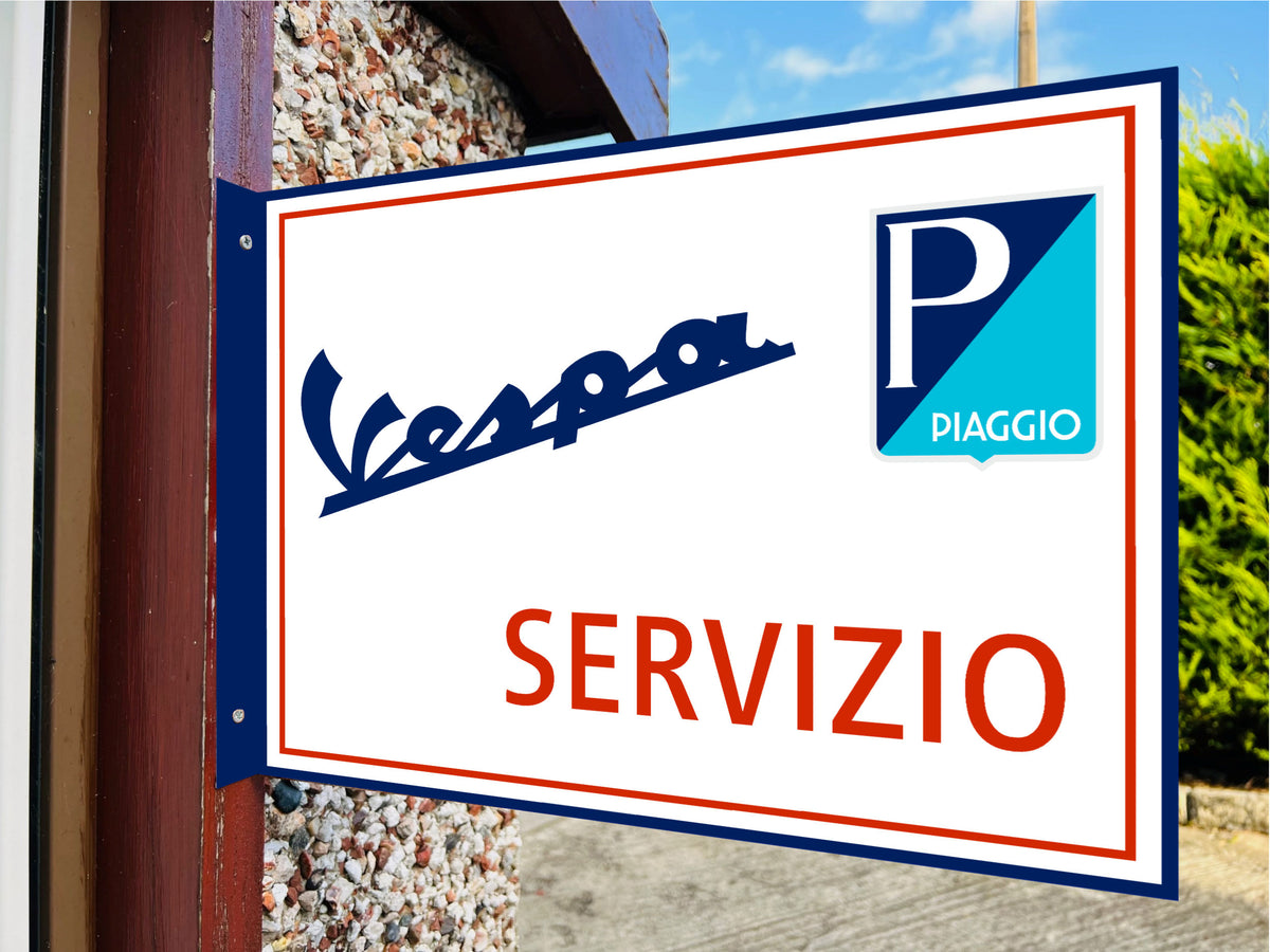 Vespa Servizio Double Sided Metal Flange Sign