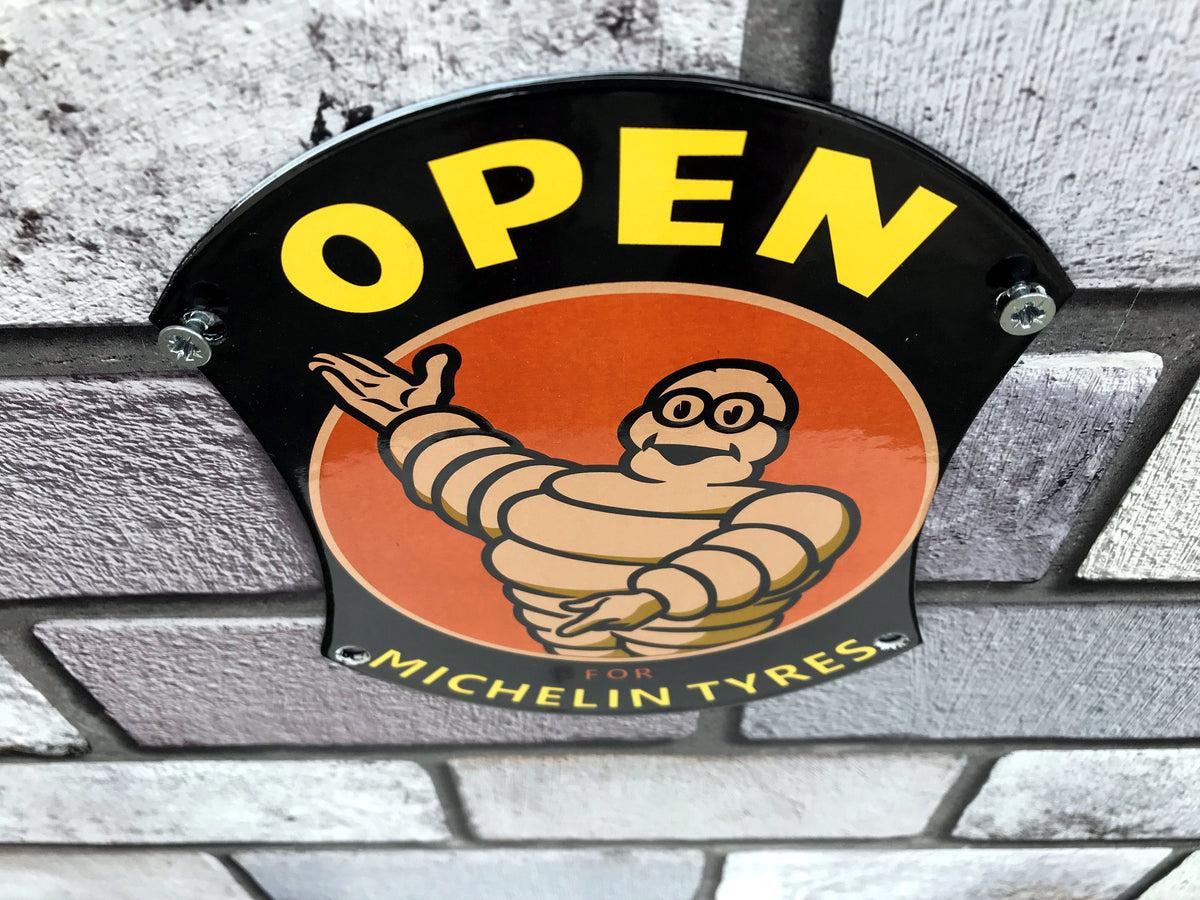 Michelin Open for Tyres Enamel Sign